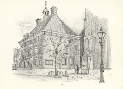 817472 Gezicht op de Markt te Wijk bij Duurstede uit het zuidwesten, met de voor- en rechterzijgevel van het stadhuis ...